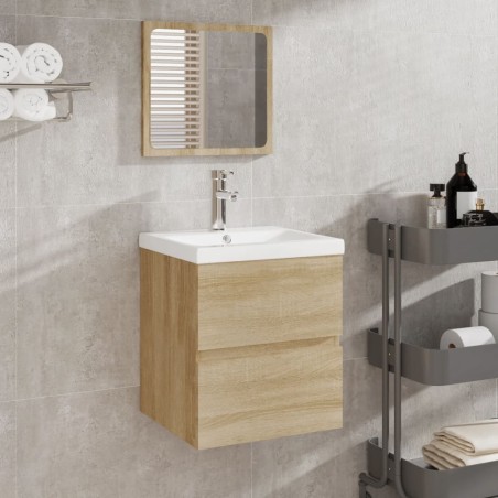 Mobile da Bagno con Lavabo e Specchio Rovere Sonoma