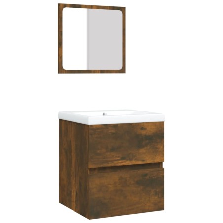 Mobile da Bagno con Lavabo e Specchio Rovere Fumo
