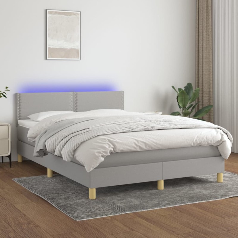 Letto a Molle Materasso e LED Grigio Chiaro 140x190 cm Tessuto Letto a Molle Materasso e LED Grigio Chiaro 140x190 cm Tessuto