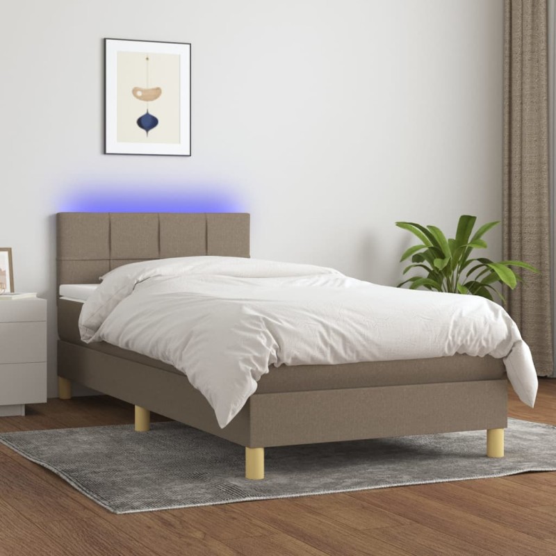 Letto a Molle con Materasso e LED Tortora 100x200cm in Tessuto Letto a Molle con Materasso e LED Tortora 100x200cm in Tessuto