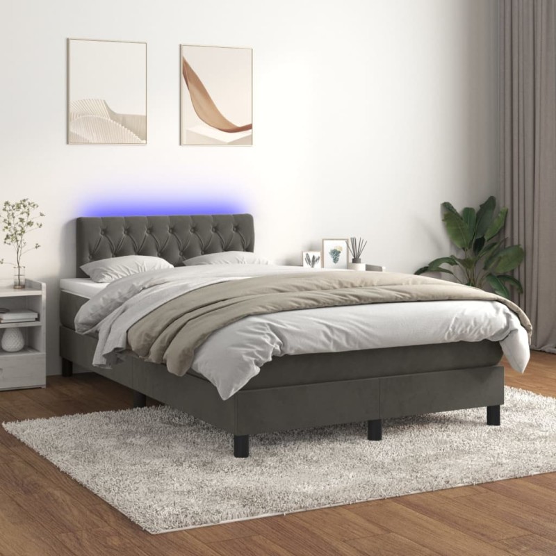 Letto a Molle con Materasso e LED Grigio Scuro 120x200 cm Letto a Molle con Materasso e LED Grigio Scuro 120x200 cm