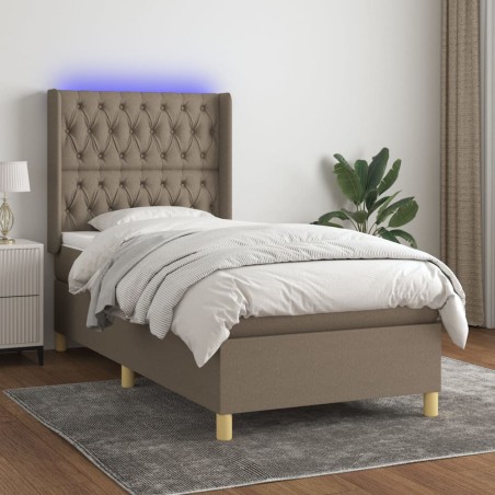 vidaXL Letto a Molle con Materasso e LED Tortora 100x200cm in Tessuto