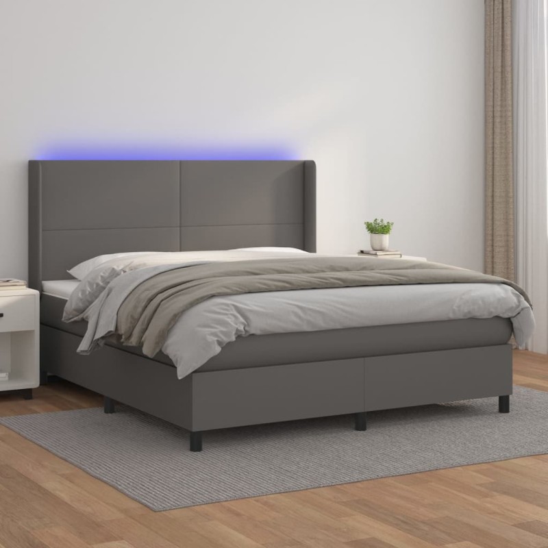 vidaXL Giroletto Molle con Materasso e LED Grigio 160x200cm Similpelle vidaXL Giroletto Molle con Materasso e LED Grigio 160x200cm Similpelle