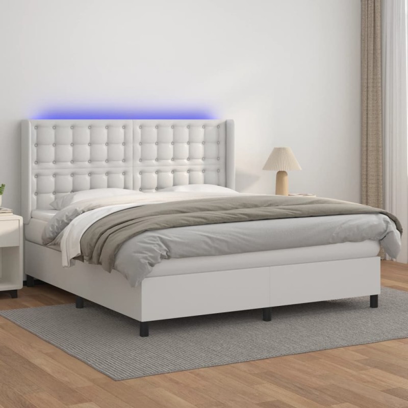 Giroletto Molle con Materasso e LED Bianco 160x200cm Similpelle Giroletto Molle con Materasso e LED Bianco 160x200cm Similpelle
