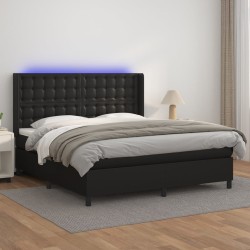 vidaXL Giroletto a Molle con Materasso e LED Nero 160x200cm Similpelle
