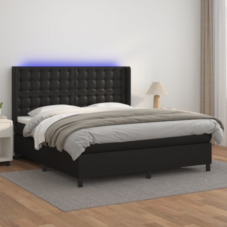 vidaXL Giroletto a Molle con Materasso e LED Nero 160x200cm Similpelle