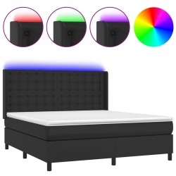vidaXL Giroletto a Molle con Materasso e LED Nero 160x200cm Similpelle