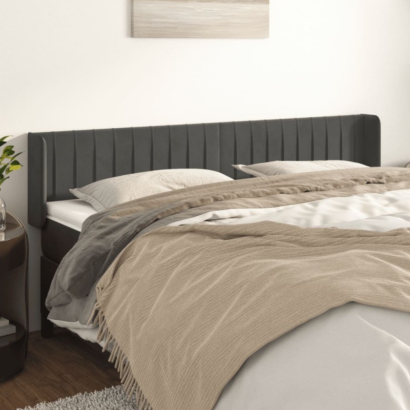 Testiera ad Orecchio Grigio Scuro 183x16x78/88 cm in Velluto Testiera ad Orecchio Grigio Scuro 183x16x78/88 cm in Velluto