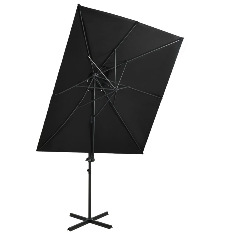 Ombrellone a Sbalzo con Doppia Copertura 250x250 cm Nero Ombrellone a Sbalzo con Doppia Copertura 250x250 cm Nero