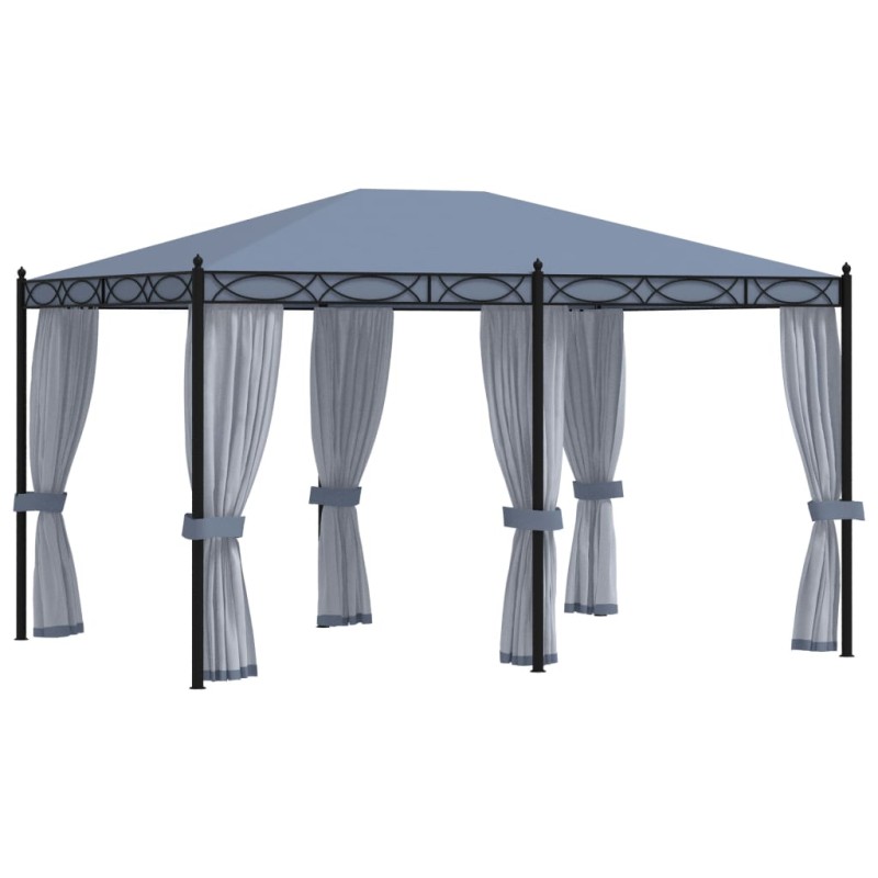 Gazebo con Schermi a Rete 3x4 cm Antracite in Acciaio Gazebo con Schermi a Rete 3x4 cm Antracite in Acciaio