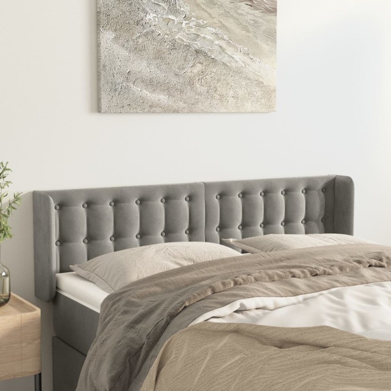 Testiera ad Orecchio Grigio Chiaro 147x16x78/88 cm in Velluto Testiera ad Orecchio Grigio Chiaro 147x16x78/88 cm in Velluto