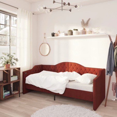 Dormeuse con Materasso USB Rosso Vino in Tessuto 90x200 cm