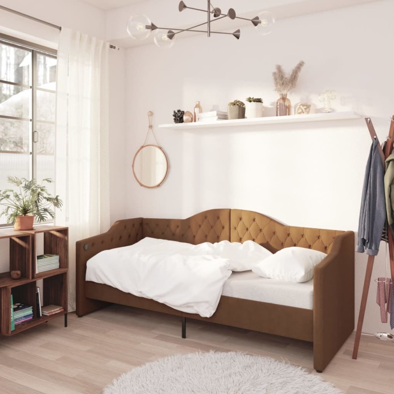 Dormeuse con Materasso USB Marrone in Tessuto 90x200 cm