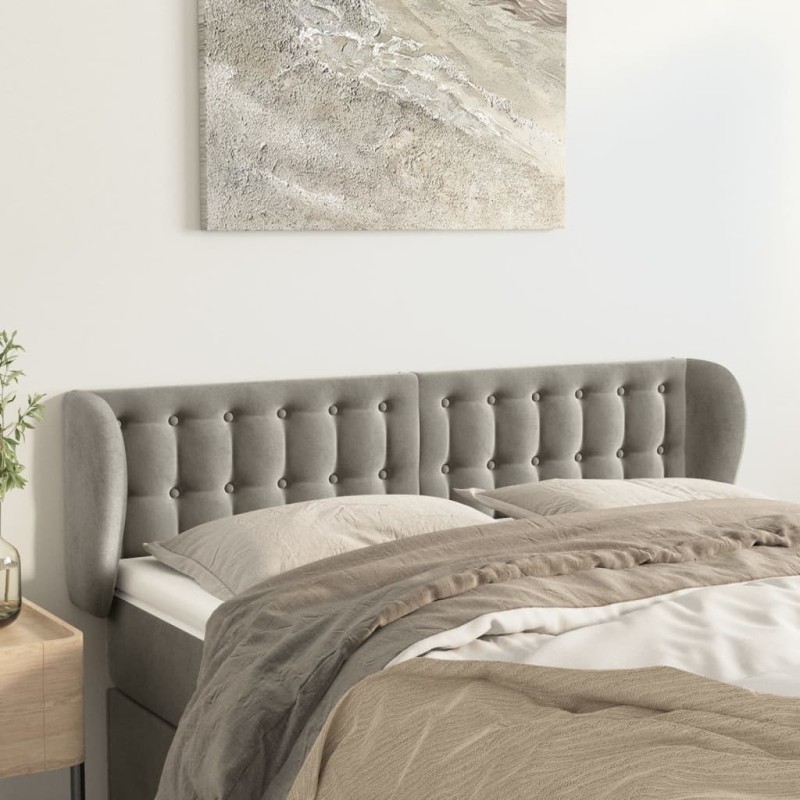 Testiera ad Orecchio Grigio Chiaro 147x23x78/88 cm in Velluto Testiera ad Orecchio Grigio Chiaro 147x23x78/88 cm in Velluto