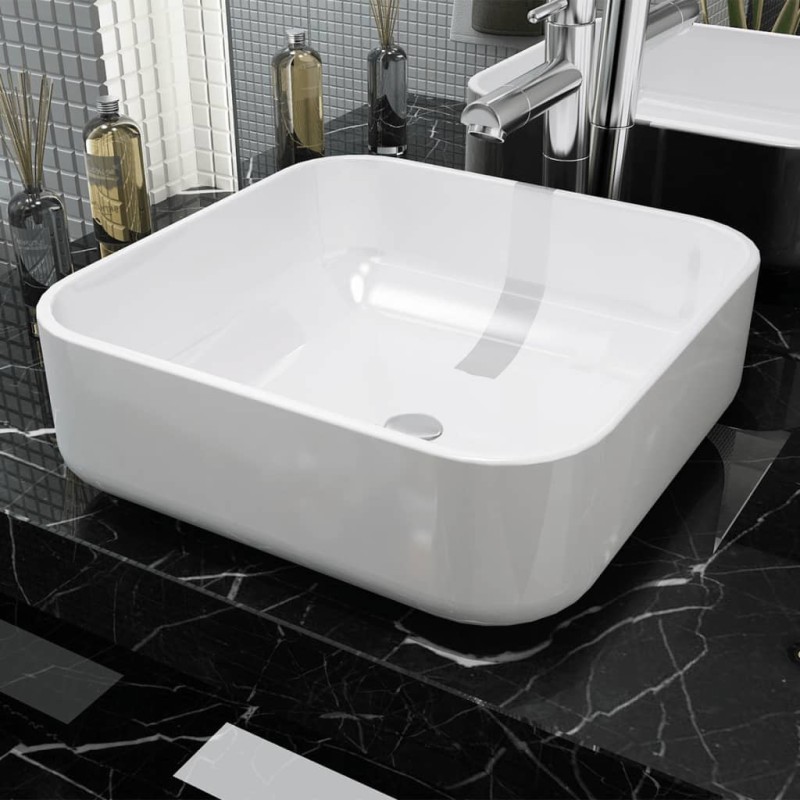 Lavandino Quadrato in Ceramica Bianca 39x39x13,5 cm Lavandino Quadrato in Ceramica Bianca 39x39x13,5 cm