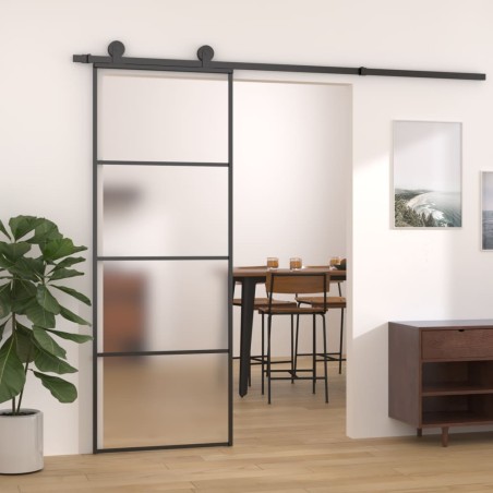vidaXL Porta Scorrevole Vetro Smerigliato ESG Alluminio 76x205 cm Nera
