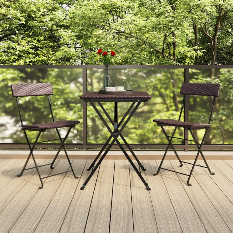Sedie Pieghevoli da Bistrò 2 pz Marroni Polyrattan e Acciaio Sedie Pieghevoli da Bistrò 2 pz Marroni Polyrattan e Acciaio