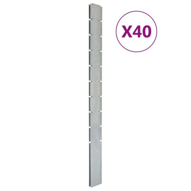 Pali per Recinzione da Giardino 40 pz Argento 240 cm in Acciaio Pali per Recinzione da Giardino 40 pz Argento 240 cm in Acciaio
