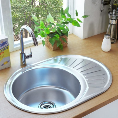 Lavello da Cucina con Filtro e Sifone Ovale in Acciaio Inox