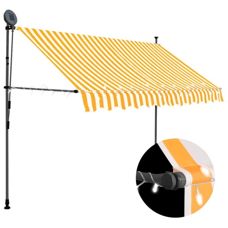 Tenda da Sole Retrattile Manuale LED 300 cm Bianca e Arancione Tenda da Sole Retrattile Manuale LED 300 cm Bianca e Arancione