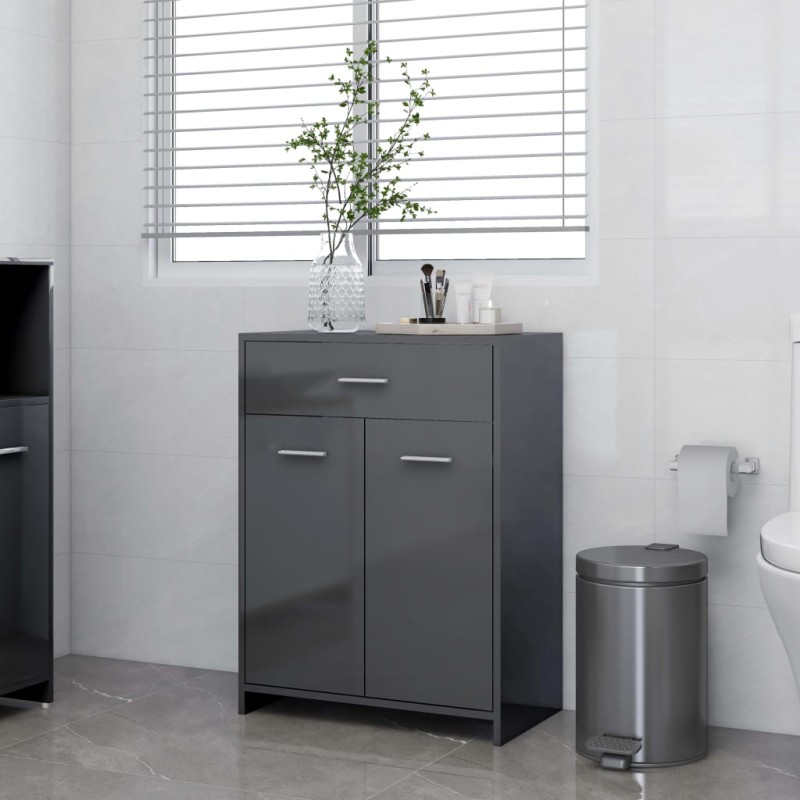 Armadio da Bagno Grigio Lucido 60x33x80 cm in Truciolato
