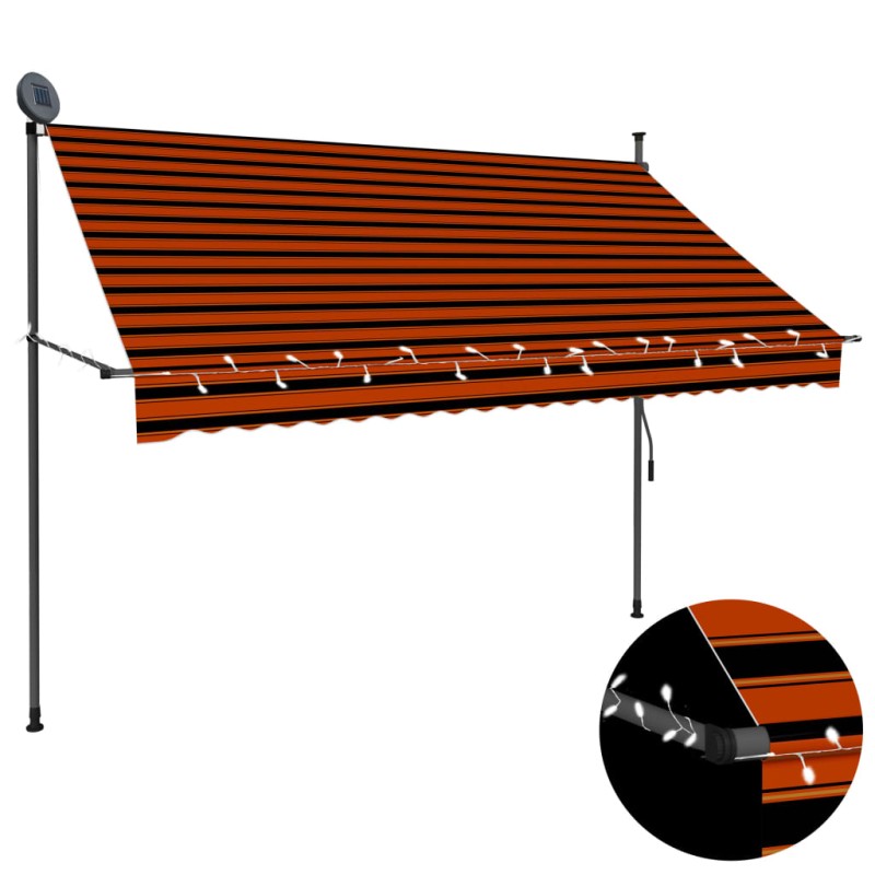 Tenda da Sole Retrattile Manuale LED 250 cm Arancione e Marrone Tenda da Sole Retrattile Manuale LED 250 cm Arancione e Marrone