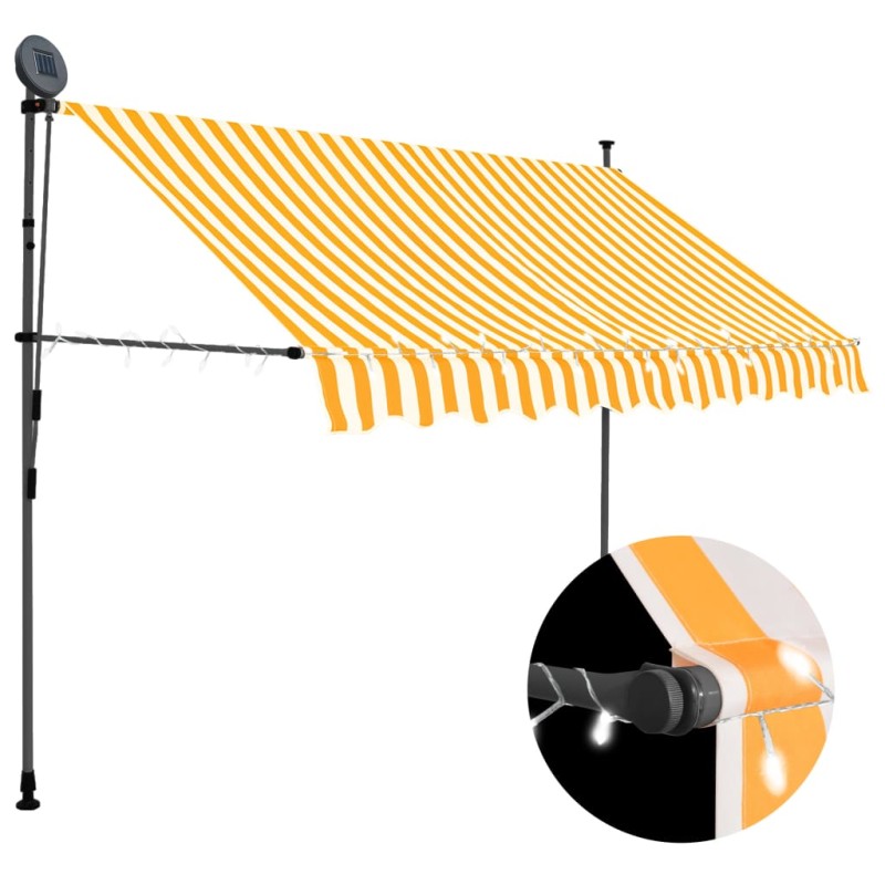 Tenda da Sole Retrattile Manuale LED 250 cm Bianca e Arancione Tenda da Sole Retrattile Manuale LED 250 cm Bianca e Arancione