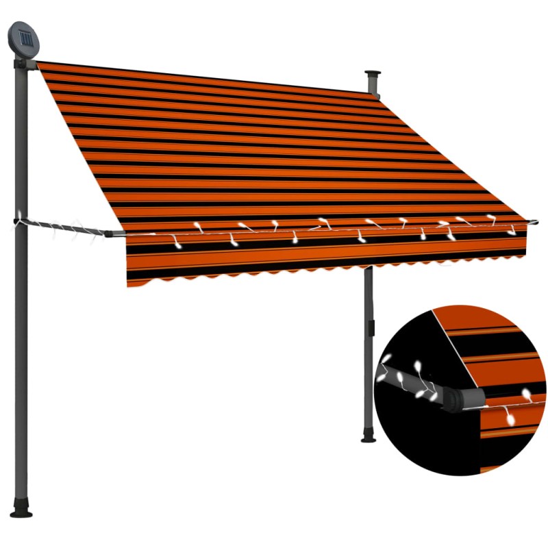 Tenda da Sole Retrattile Manuale LED 200 cm Arancione e Marrone Tenda da Sole Retrattile Manuale LED 200 cm Arancione e Marrone