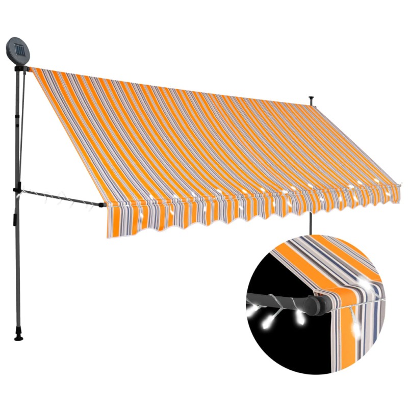Tenda da Sole Retrattile Manuale con LED 400 cm Gialla e Blu Tenda da Sole Retrattile Manuale con LED 400 cm Gialla e Blu