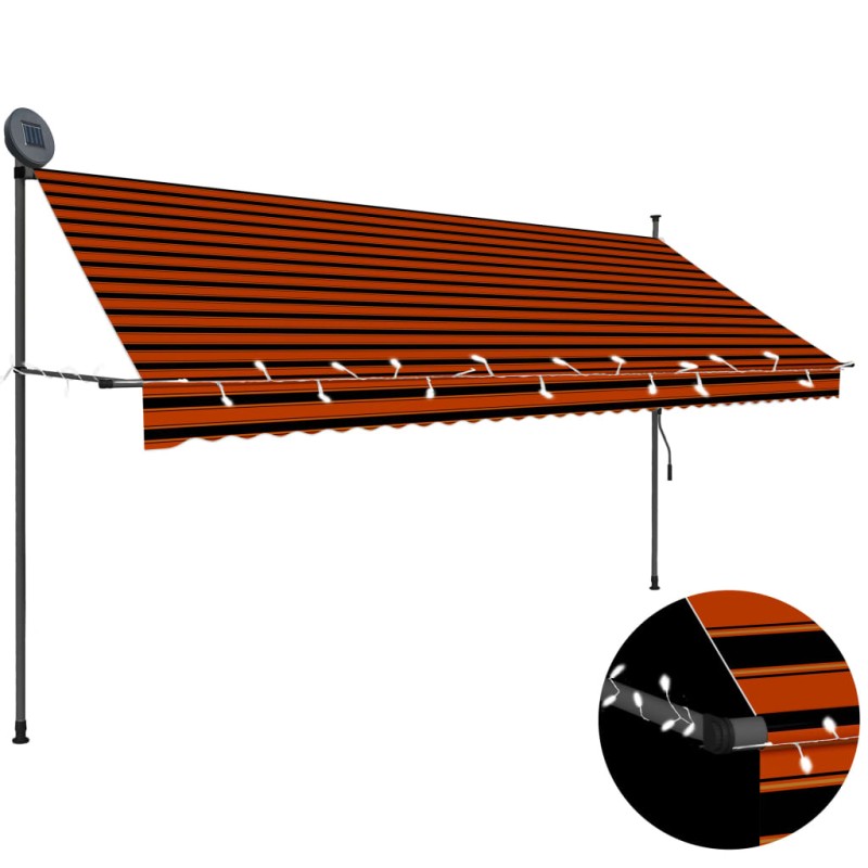 Tenda da Sole Retrattile Manuale LED 350 cm Arancione e Marrone Tenda da Sole Retrattile Manuale LED 350 cm Arancione e Marrone