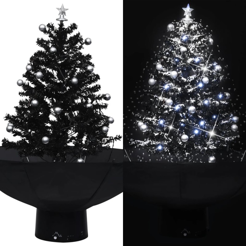 Albero di Natale con Nevicata e Base ad Ombrello Nero 75 cm PVC Albero di Natale con Nevicata e Base ad Ombrello Nero 75 cm PVC
