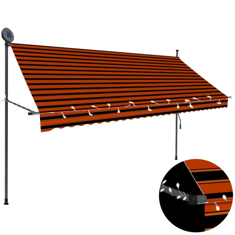 Tenda da Sole Retrattile Manuale LED 300 cm Arancione e Marrone Tenda da Sole Retrattile Manuale LED 300 cm Arancione e Marrone