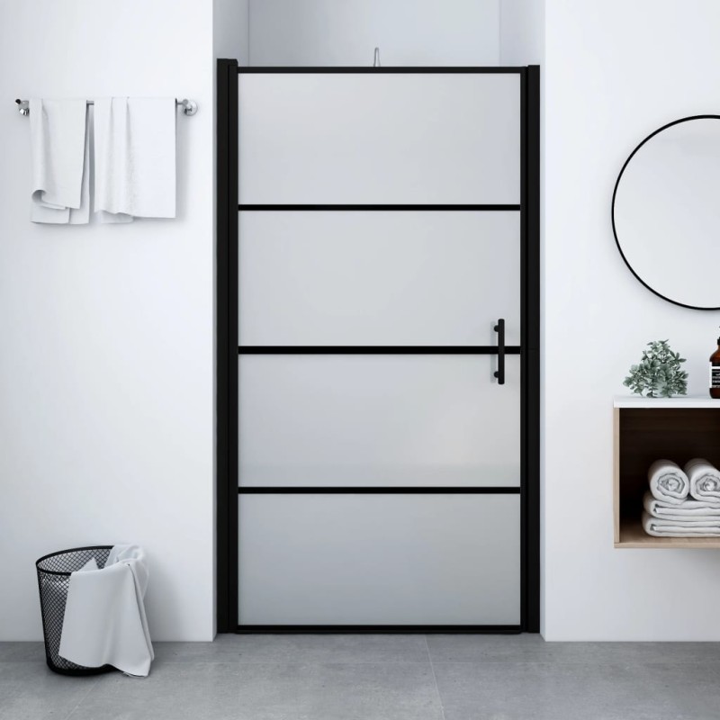 Porta per Doccia in Vetro Temperato Smerigliato 81x195 cm Nero Porta per Doccia in Vetro Temperato Smerigliato 81x195 cm Nero