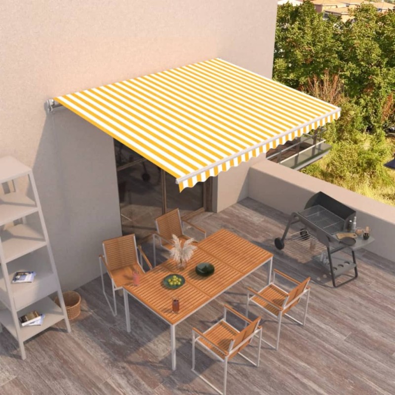 Tenda da Sole Retrattile Manuale 450x300 cm Gialla e Bianca Tenda da Sole Retrattile Manuale 450x300 cm Gialla e Bianca