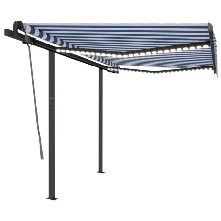 vidaXL Tenda da Sole Retrattile Manuale con LED 3x2,5 m Blu e Bianco