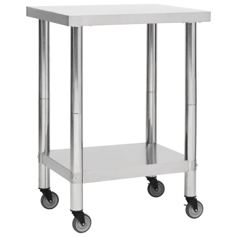Tavolo da Lavoro Cucina con Ruote 60x45x85 cm in Acciaio Inox Tavolo da Lavoro Cucina con Ruote 60x45x85 cm in Acciaio Inox