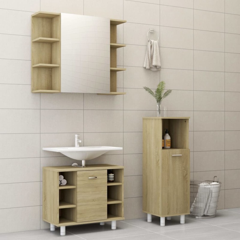 Set Mobili da Bagno 3 pz Rovere Sonoma in Truciolato