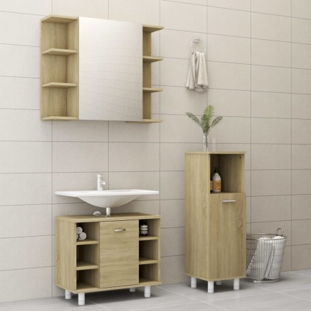 Set Mobili da Bagno 3 pz Rovere Sonoma in Truciolato