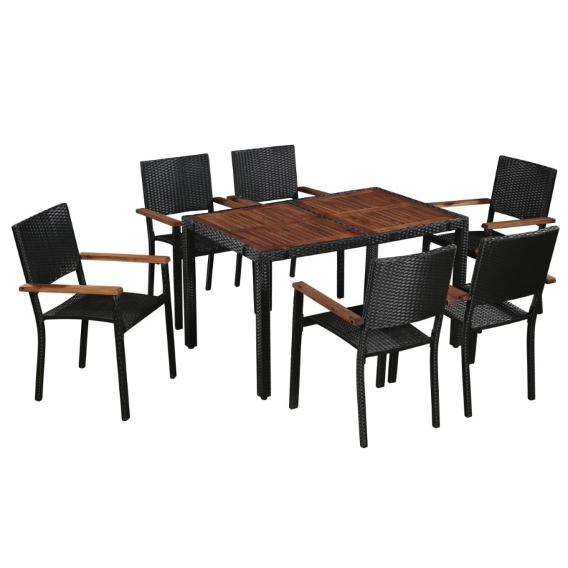 Set da Pranzo da Giardino 7 pz in Polyrattan e Acacia Nero Set da Pranzo da Giardino 7 pz in Polyrattan e Acacia Nero