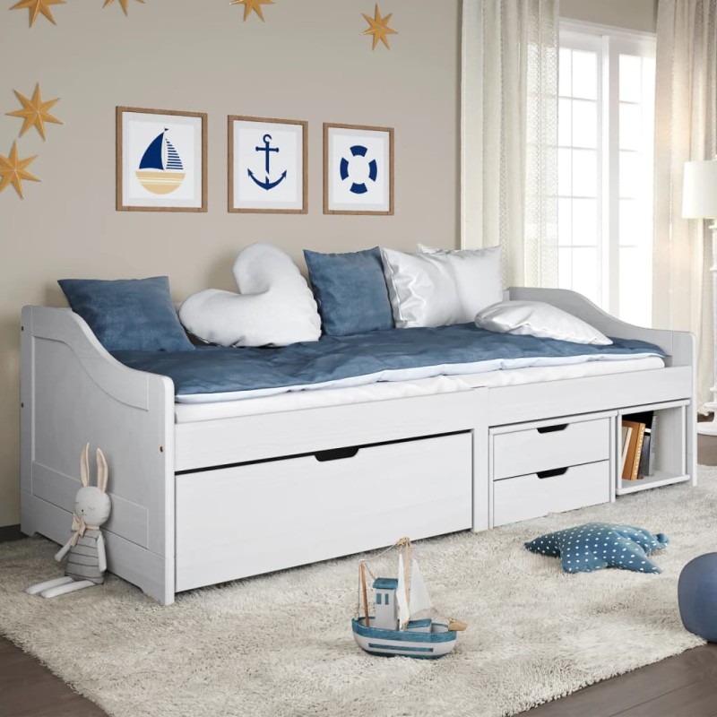 Dormeuse 3 Cassetti Bianca 90x200 cm Legno Massello Pino IRUN Dormeuse 3 Cassetti Bianca 90x200 cm Legno Massello Pino IRUN