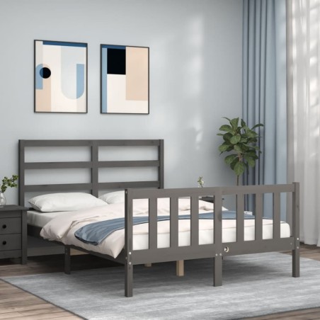 Giroletto con Testiera Grigio 140x200 cm in Legno Massello