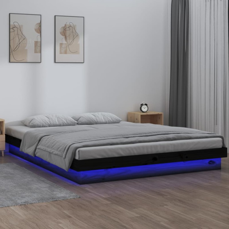 Giroletto LED Nero 135x190 cm 4FT6 Double in Legno Massello Giroletto LED Nero 135x190 cm 4FT6 Double in Legno Massello
