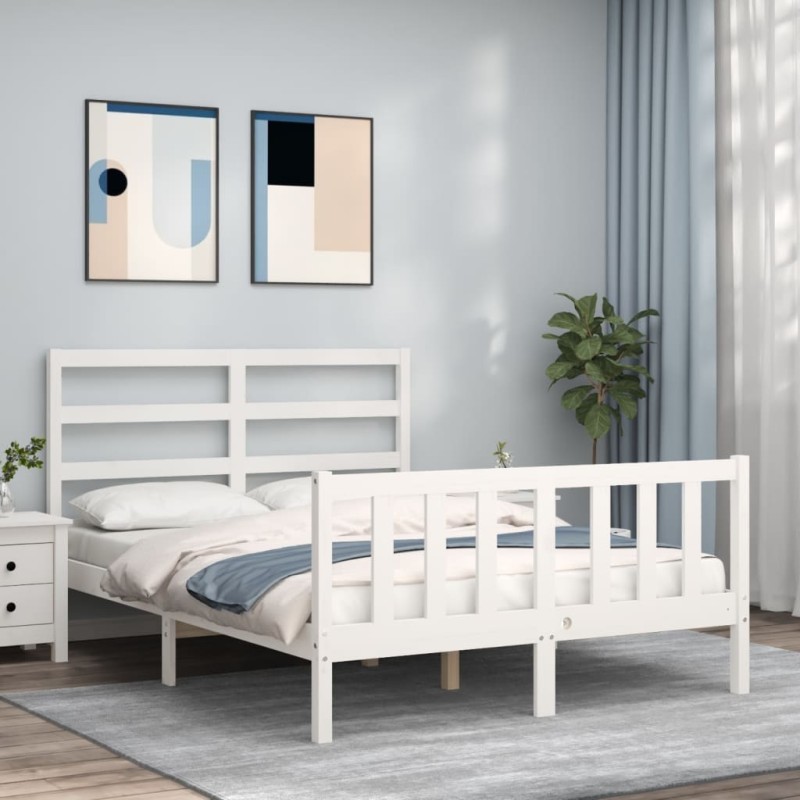 vidaXL Giroletto con Testiera Bianco Small Double Legno Massello vidaXL Giroletto con Testiera Bianco Small Double Legno Massello