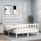 vidaXL Giroletto con Testiera Bianco Small Double Legno Massello vidaXL Giroletto con Testiera Bianco Small Double Legno Massello