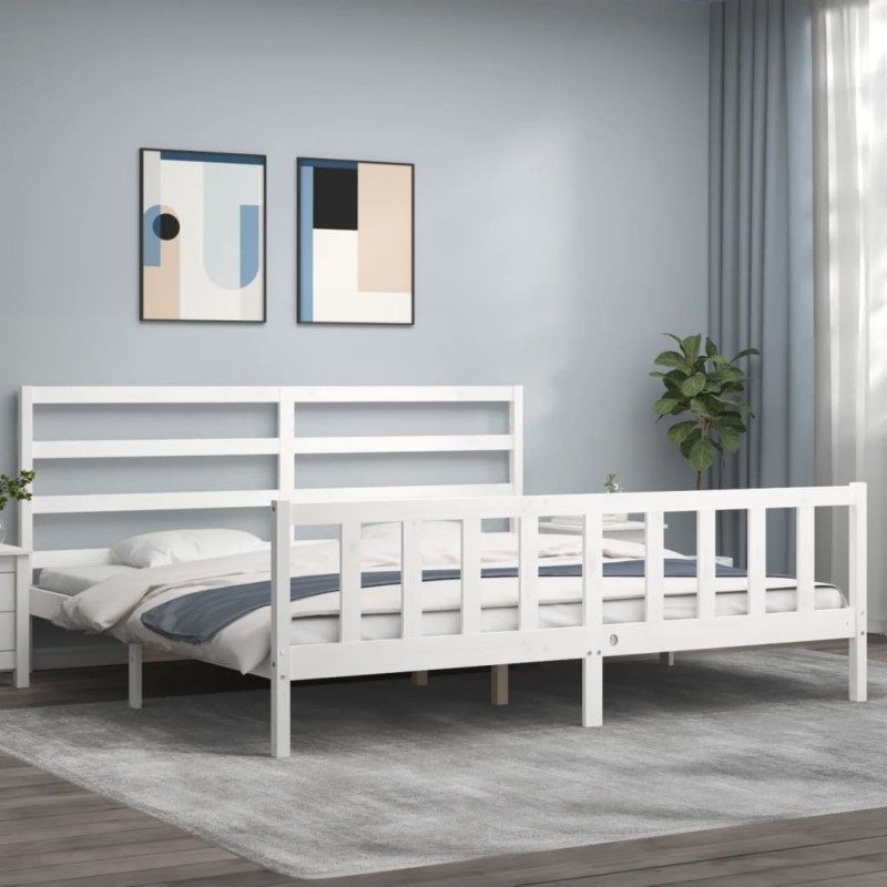 Giroletto con Testiera Bianco 180x200 cm in Legno Massello Giroletto con Testiera Bianco 180x200 cm in Legno Massello