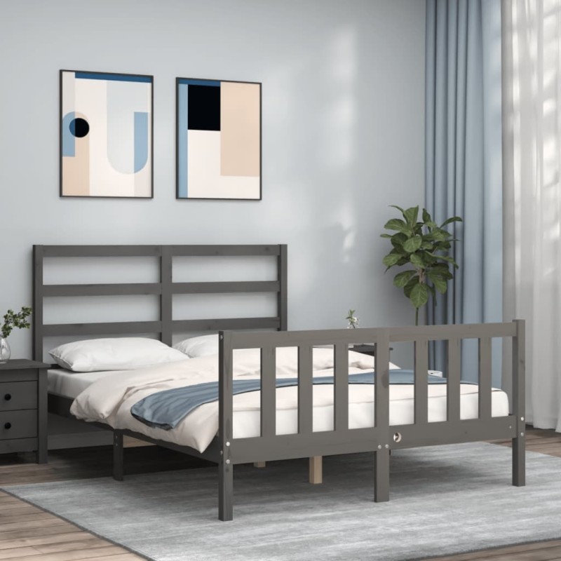 Giroletto con Testiera Grigio 4FT6 Double in Legno Massello Giroletto con Testiera Grigio 4FT6 Double in Legno Massello
