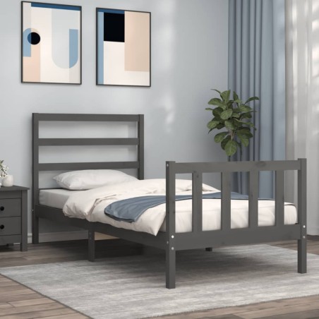 Giroletto con Testiera Grigio 90x190 cm in Legno Massello