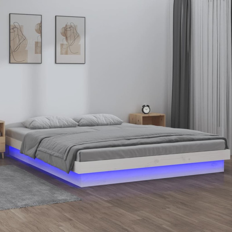 Giroletto con LED Bianco 150x200cm 5FT King Size Legno Massello Giroletto con LED Bianco 150x200cm 5FT King Size Legno Massello