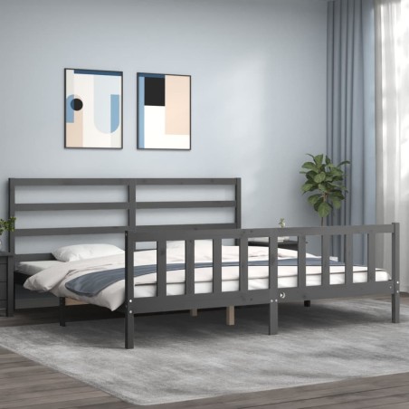 Giroletto con Testiera Grigio 180x200 cm in Legno Massello