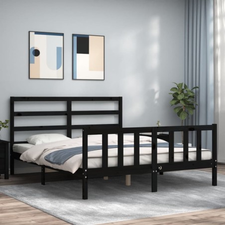 Giroletto con Testiera Nero 5FT King Size in Legno Massello